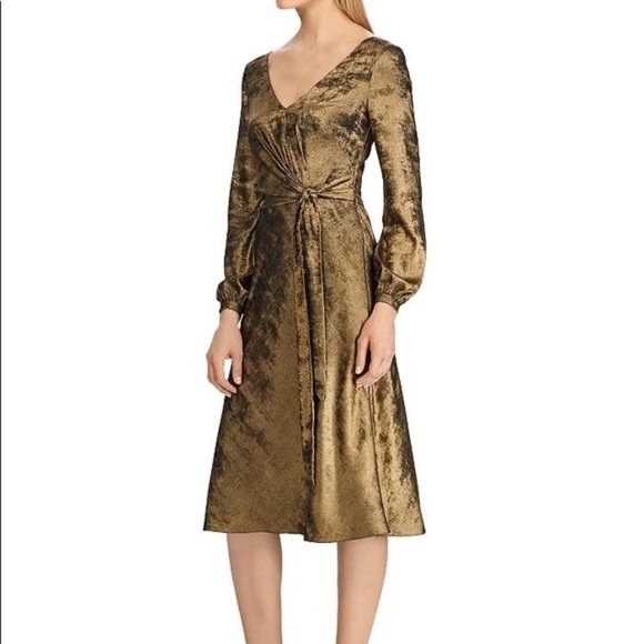 Lauren Ralph Lauren Dresses & Skirts - Lauren Ralph Lauren Gold Metallic Faux Wrap Dress